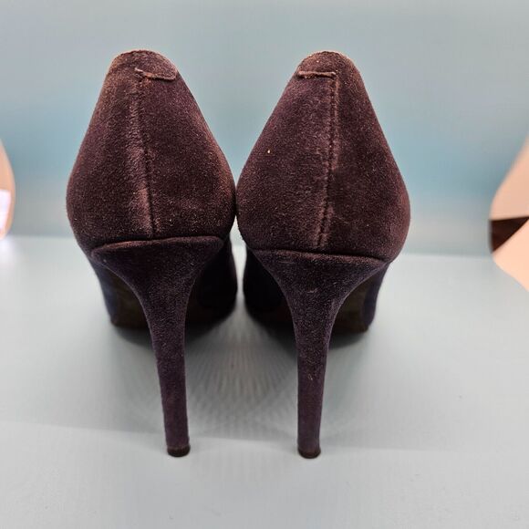 Kenneth Cole Metallic Gray Cap Toe Navy Suede Leather Stiletto Heels Womens 5.5M - Picture 6 of 9